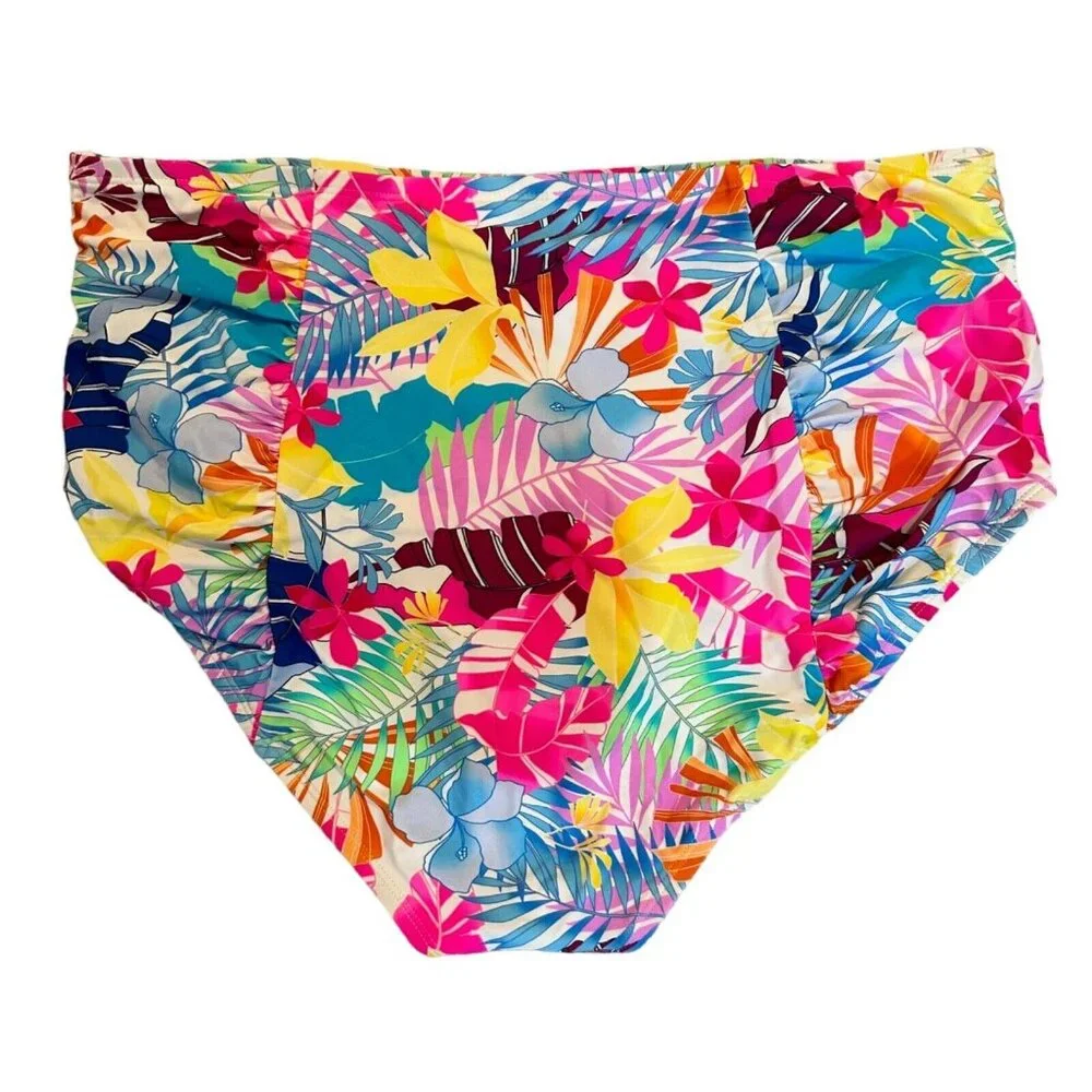 California Waves Plus Size 1 (16/18) Tropical Print High-Waist Bikini Bottom NWT